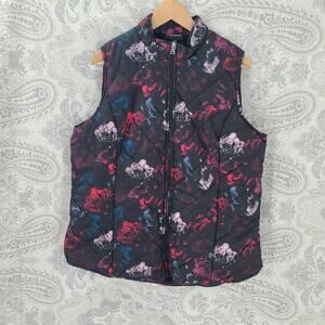 Lane Bryant puffey quilted floral vest black Size 14-16 gorpcore preppy riding